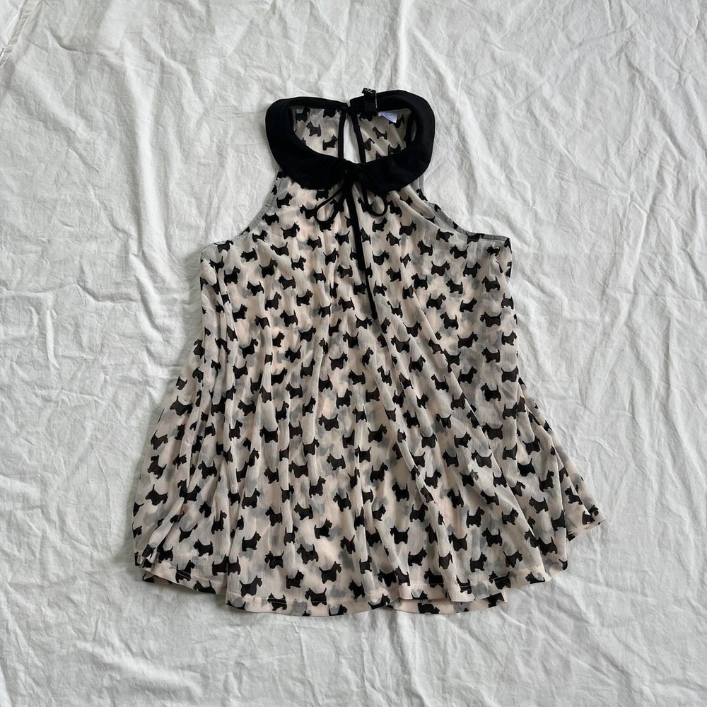 H&M Divided Top Small Cream & Black Scottie Dog Peter Pan Collar Y2K Indie - Picture 2 of 8